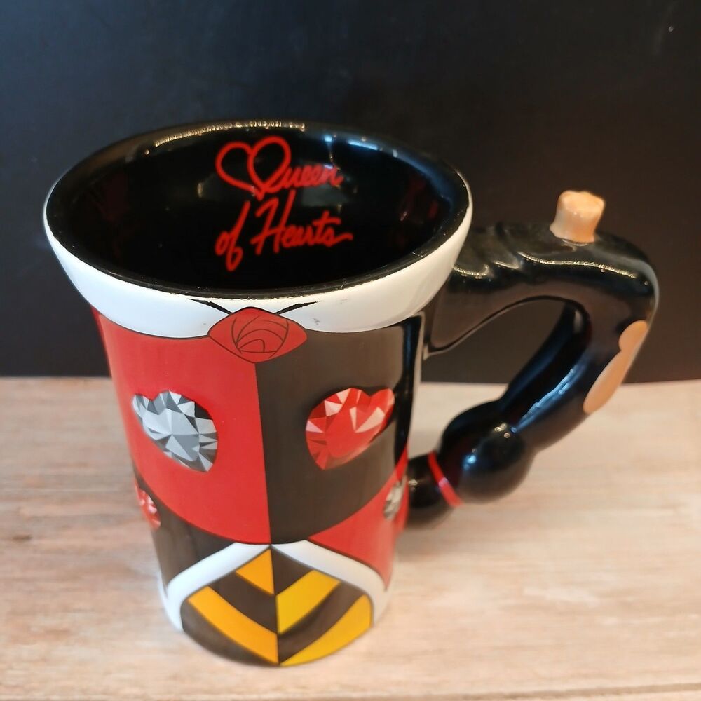 Disney Parks Queen of Hearts 5" Tall Ceramic Mug, 3D "Jewels", 12oz. EUC